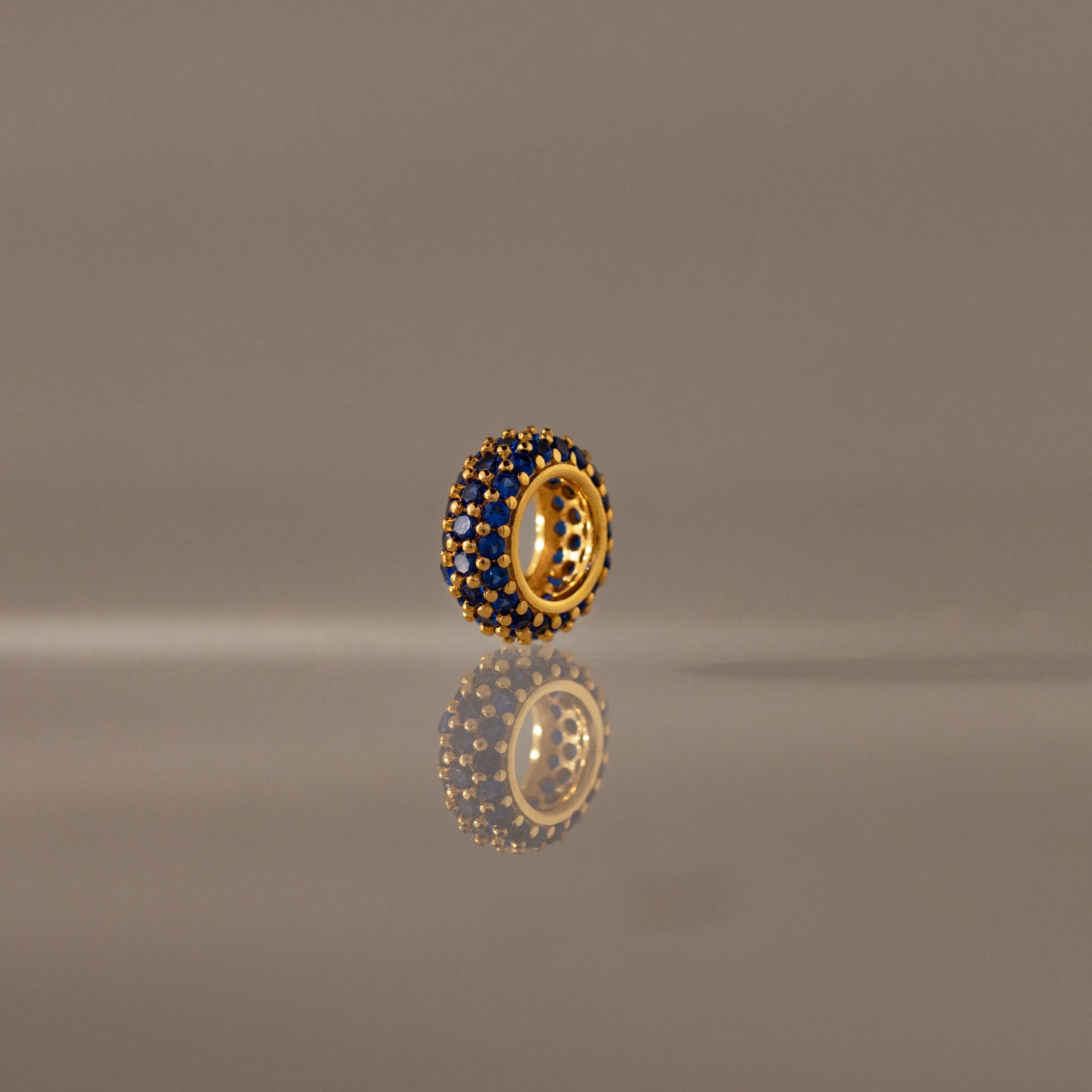Pave Sapphire Charm Spacer Silver 18K Gold Plated
