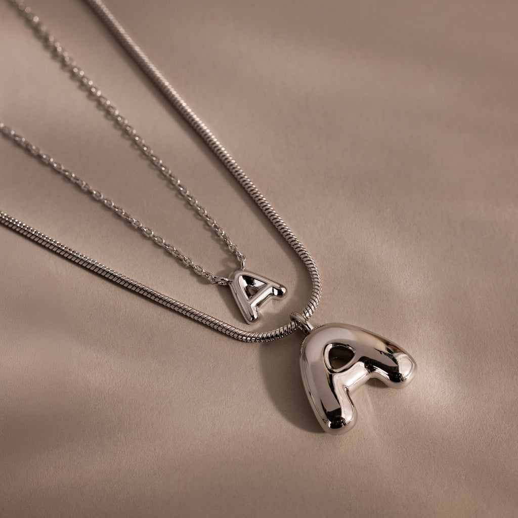 Dainty Bubble Letter Necklace Silver 18K Gold Plated