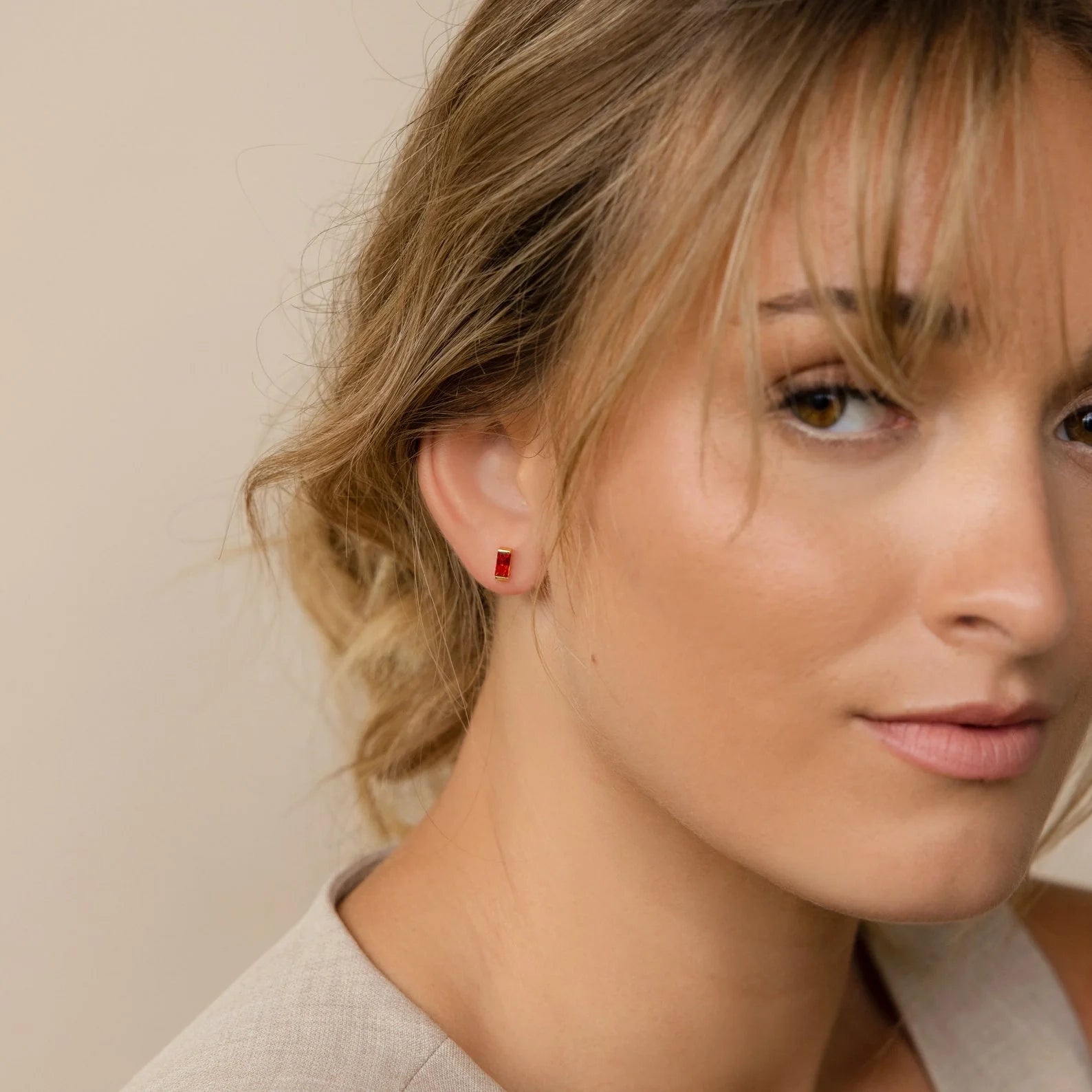Baguette Birthstone Studs Silver 18K Gold Plated