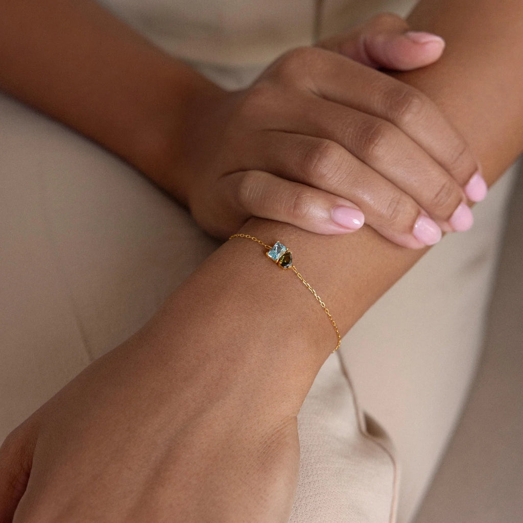 Toi et Moi Birthstone Bracelet Silver 18K Gold Plated