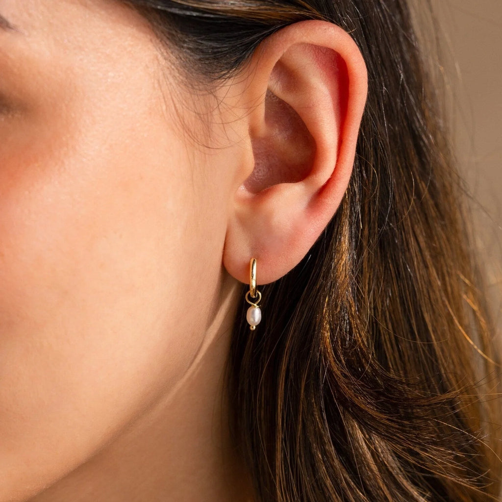 Dainty Pearl Huggies Silver 18K Gold Plated