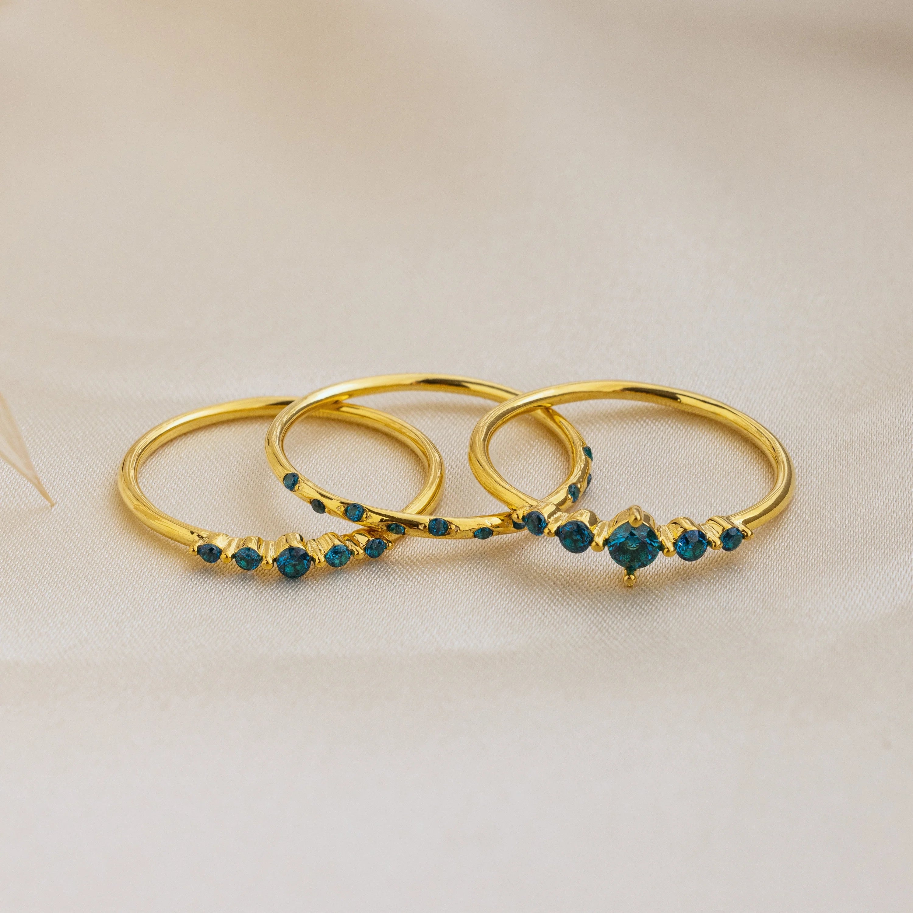 Lace Birthstone Ring Set Silver 18K Gold Plated