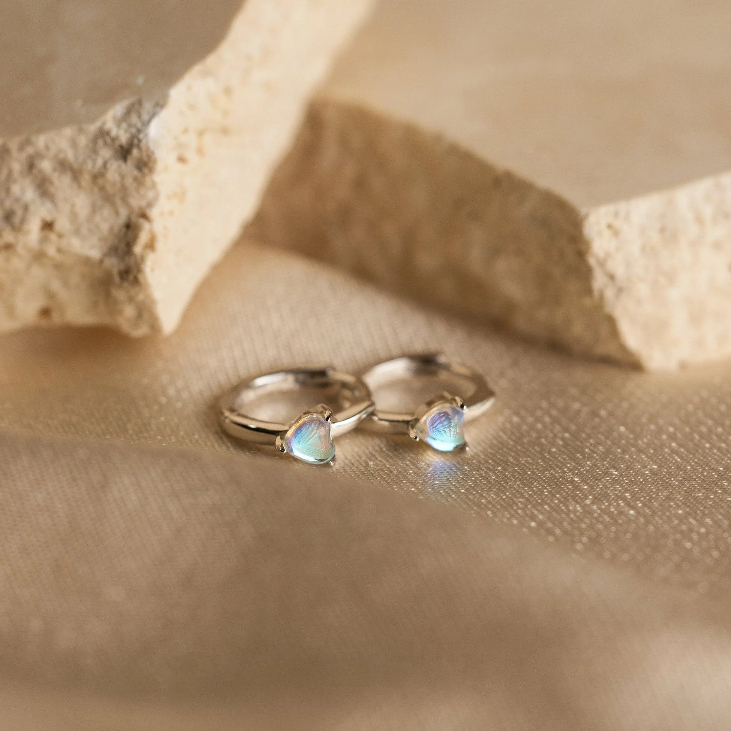 Moonstone Heart Huggies Silver 18K Gold Plated