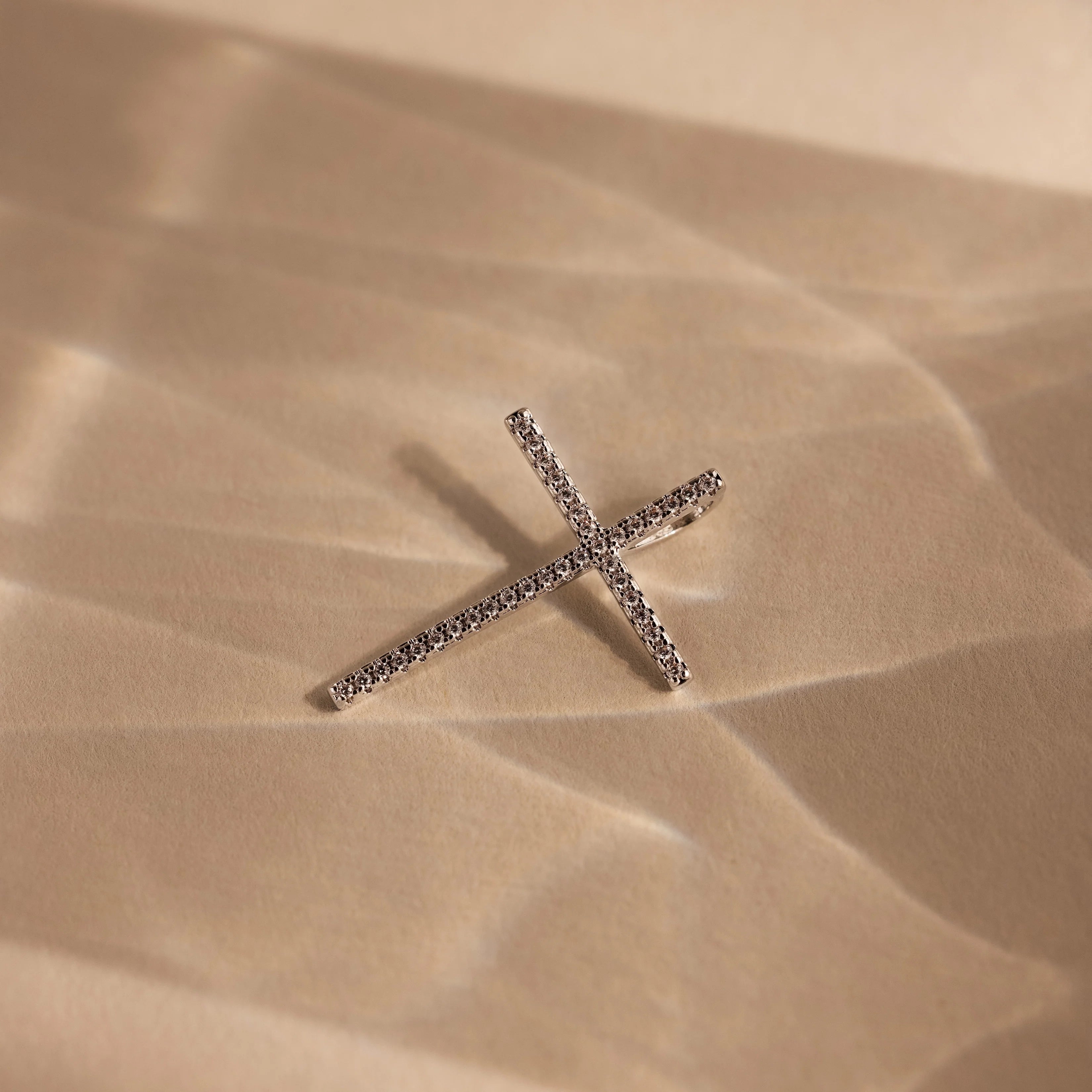 Diamond Pave Cross Charm Silver 18K Gold Plated