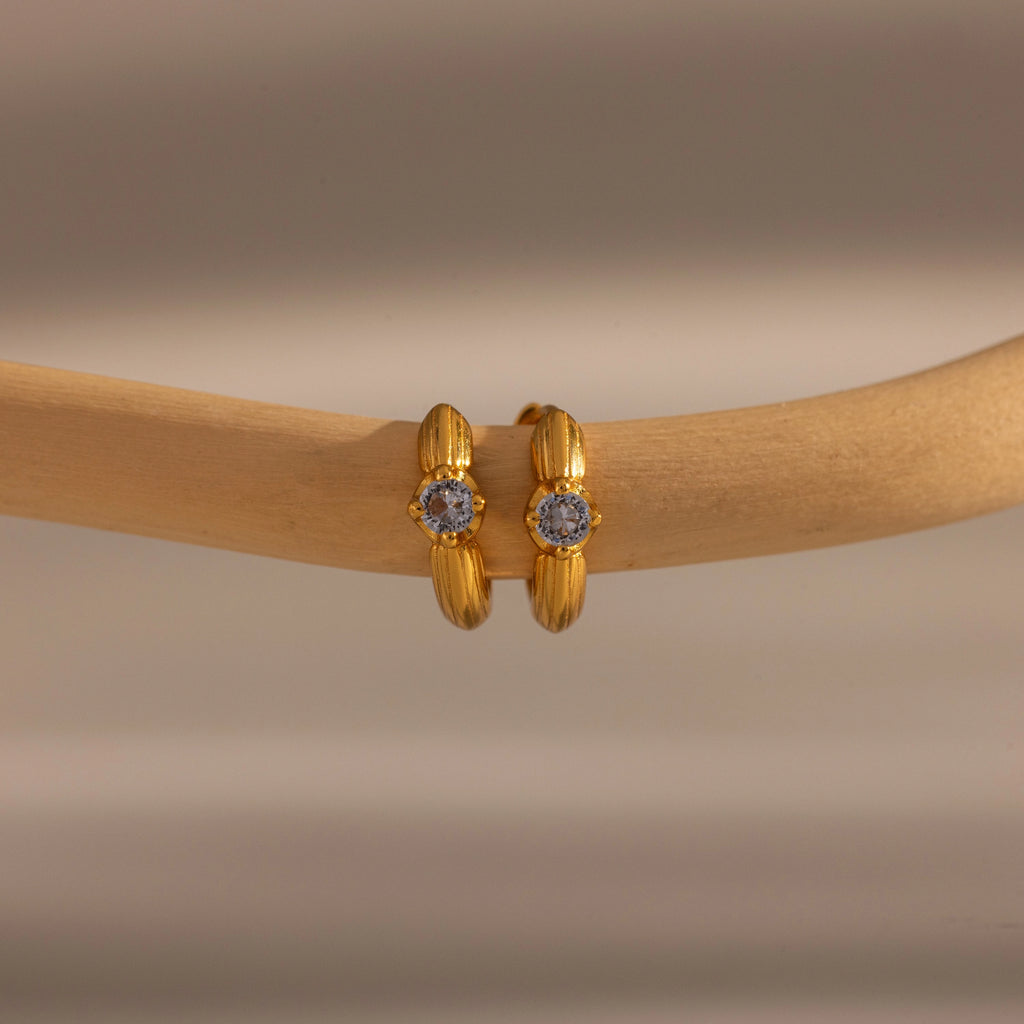 Ribbed Blue Zircon Huggies Silver 18K Gold Plated