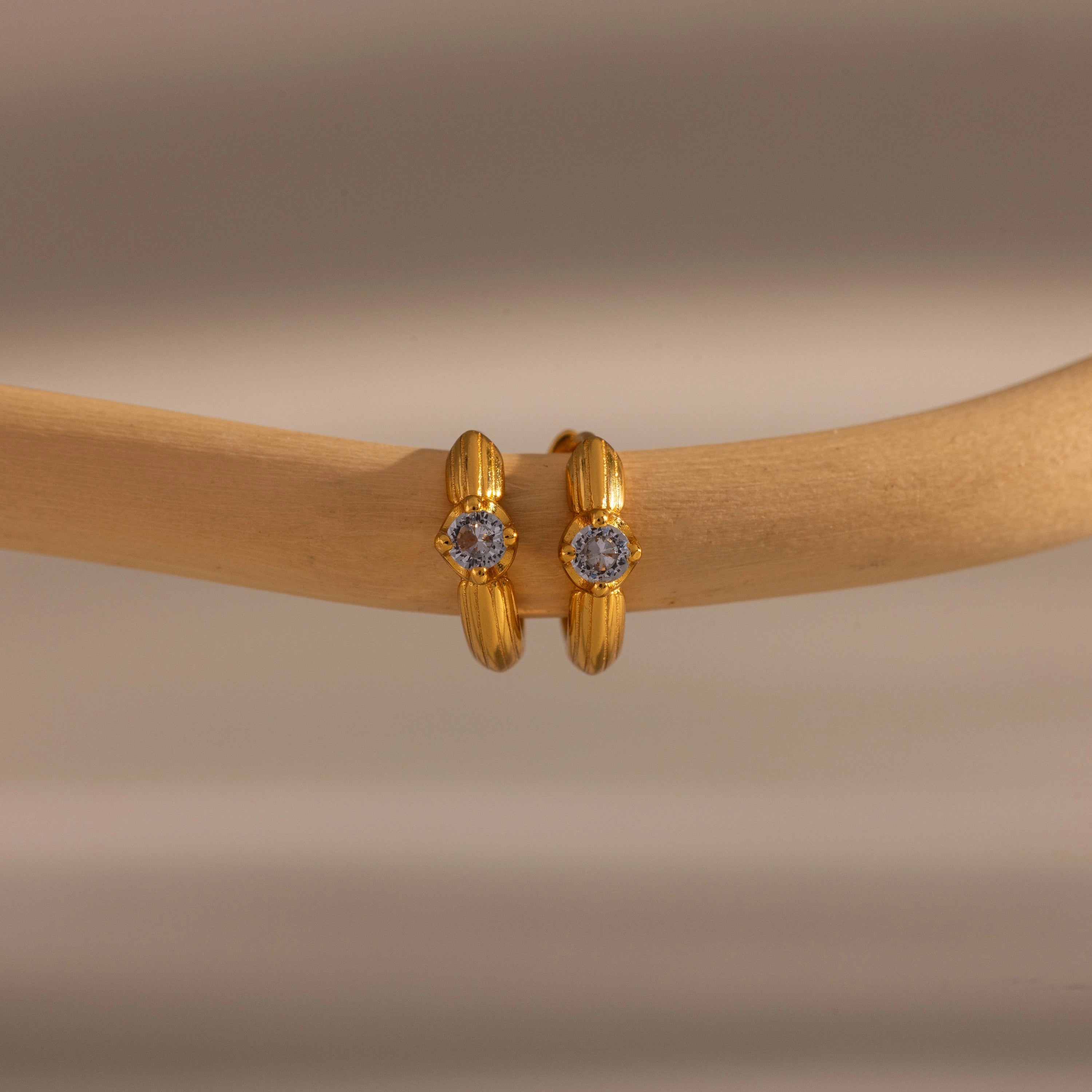 Ribbed Blue Zircon Huggies Silver 18K Gold Plated