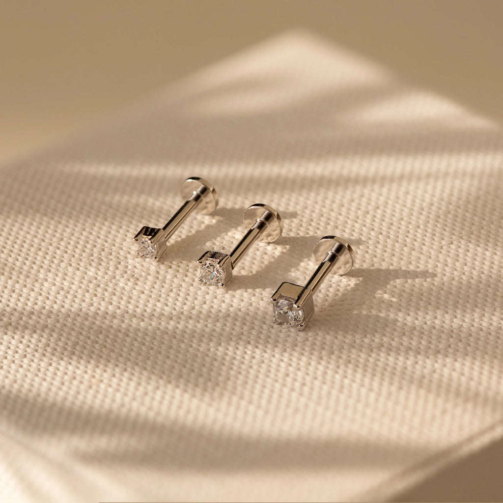 Diamond Flatback Studs Set Silver 18K Gold Plated