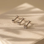 Diamond Flatback Studs Set Silver 18K Gold Plated
