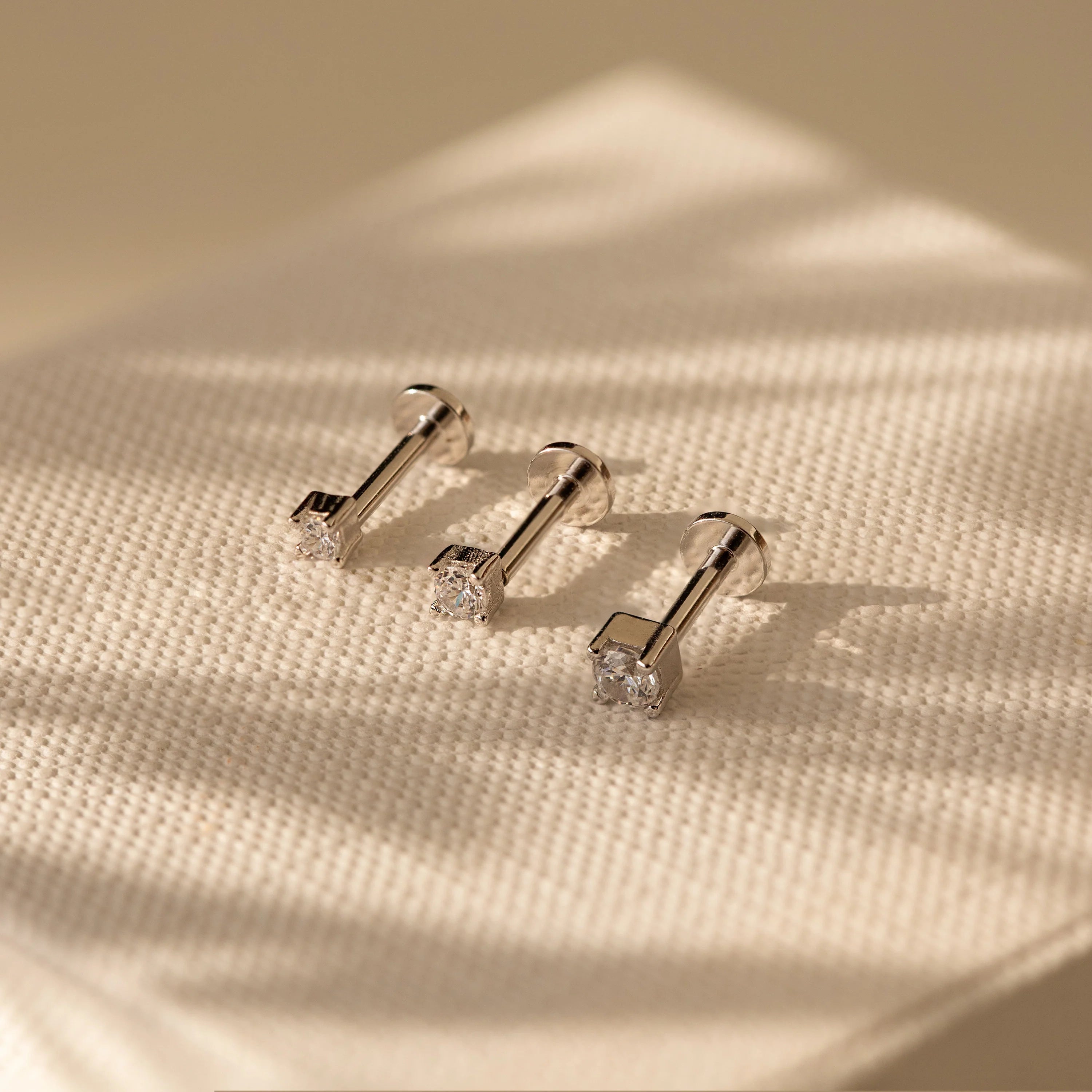 Diamond Flatback Studs Set Silver 18K Gold Plated