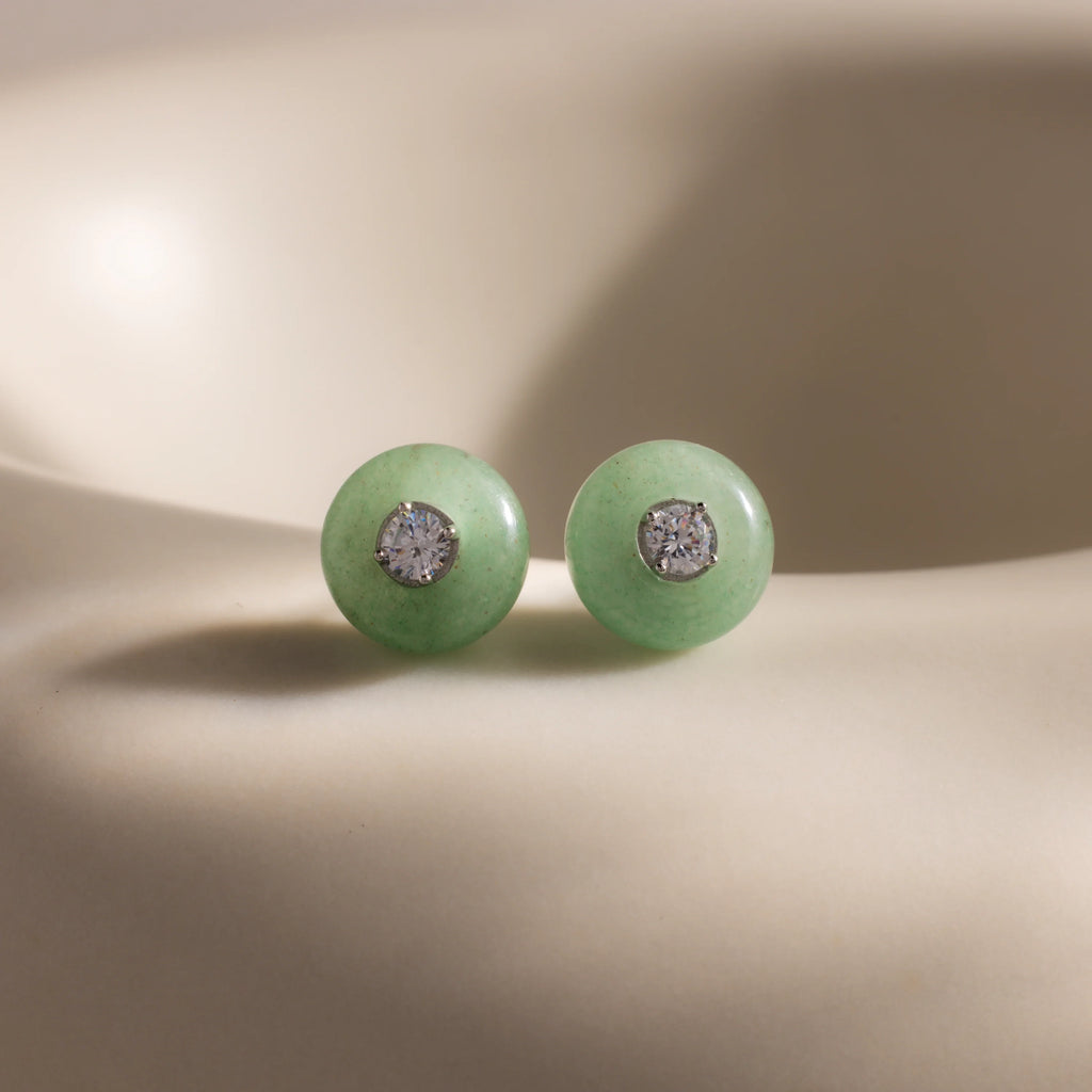 Jade Diamond Studs Silver 18K Gold Plated