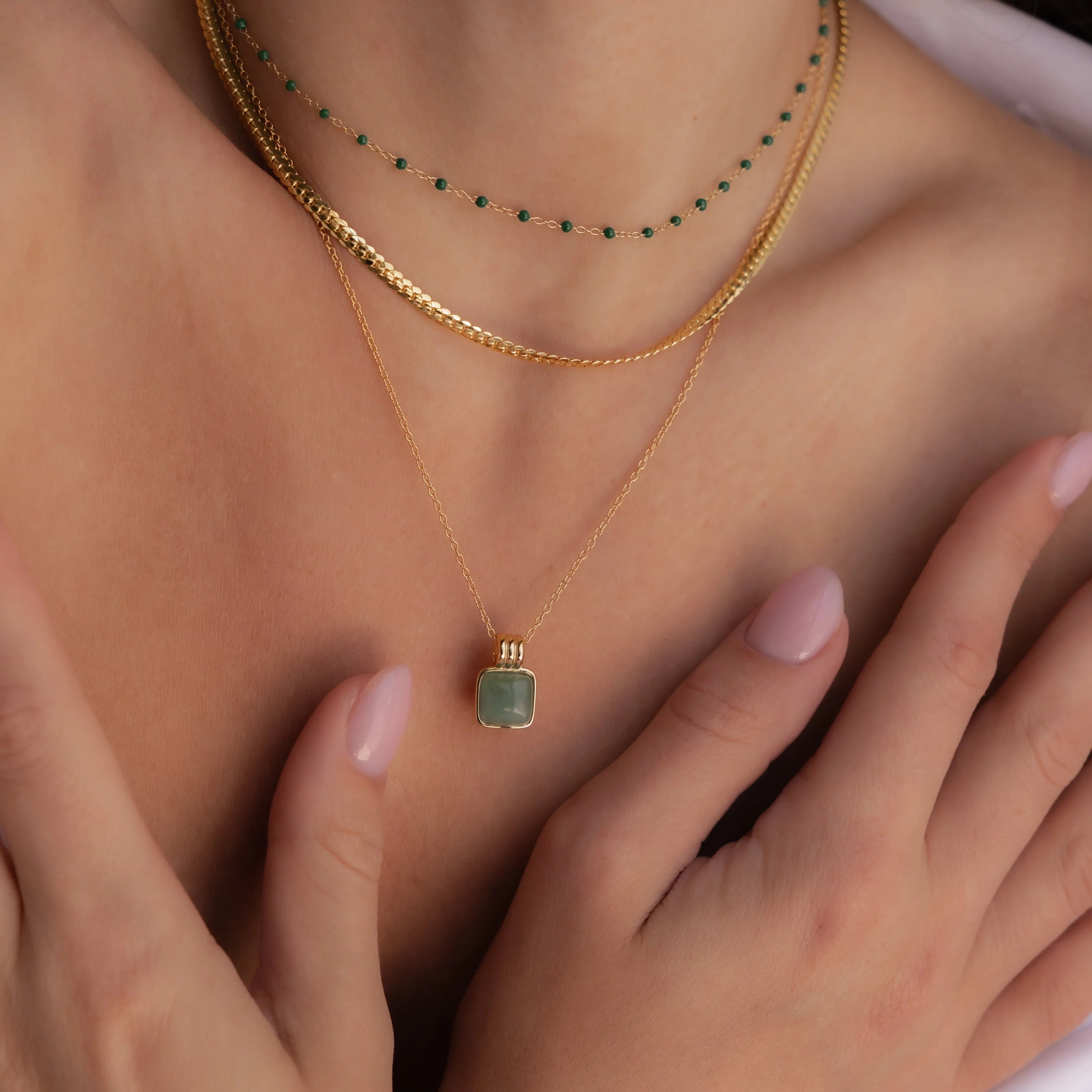 Jade Pendant Necklace Silver 18K Gold Plated