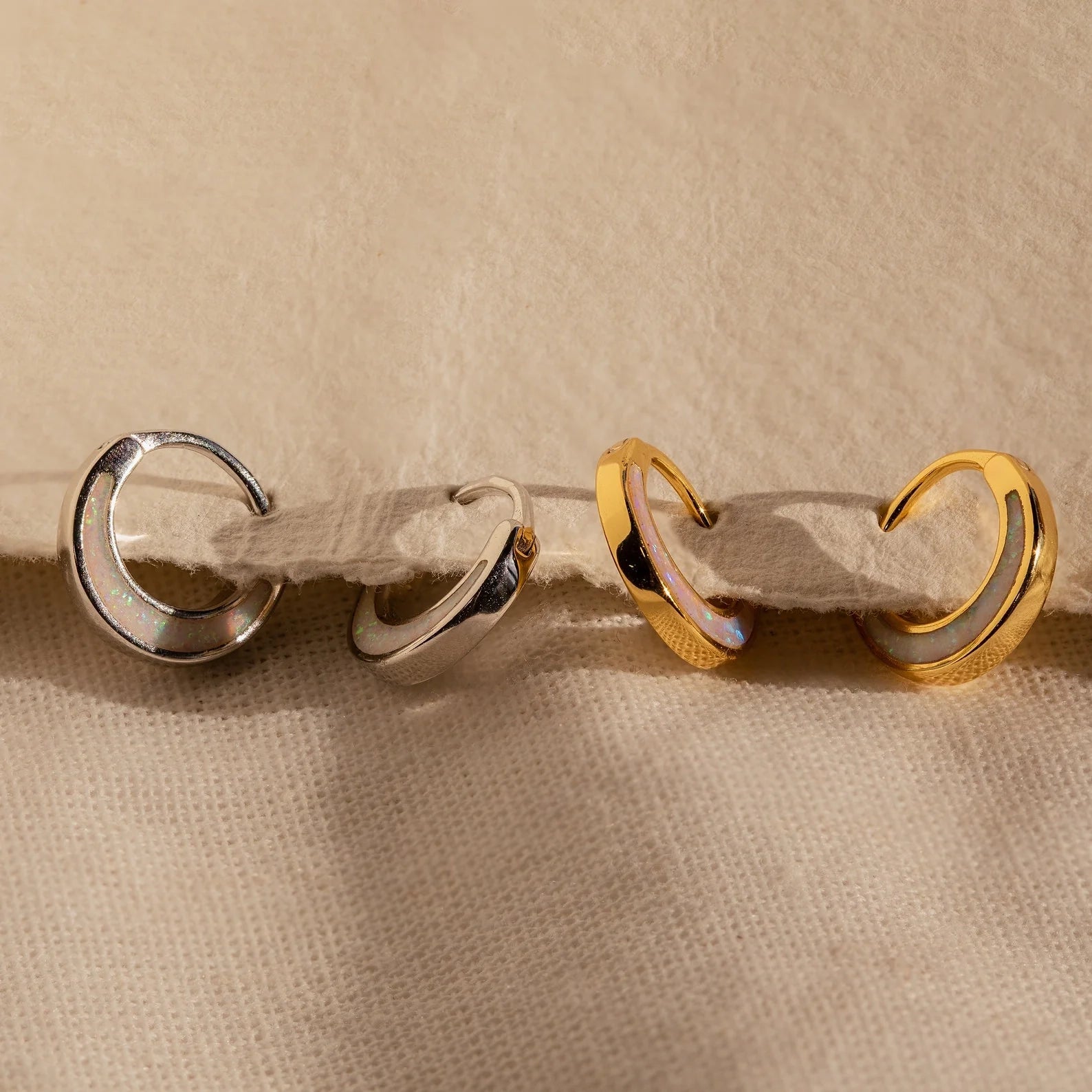 Crescent Moon Opal Huggies Silver 18K Gold Plated