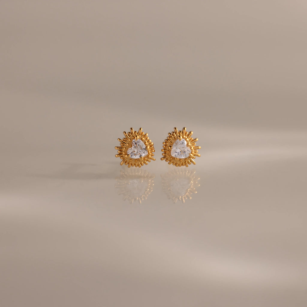 Heart Diamond Flatback Studs Silver 18K Gold Plated
