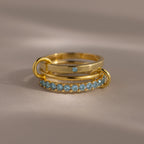 Triple Linked Aquamarine Ring Set Silver 18K Gold Plated