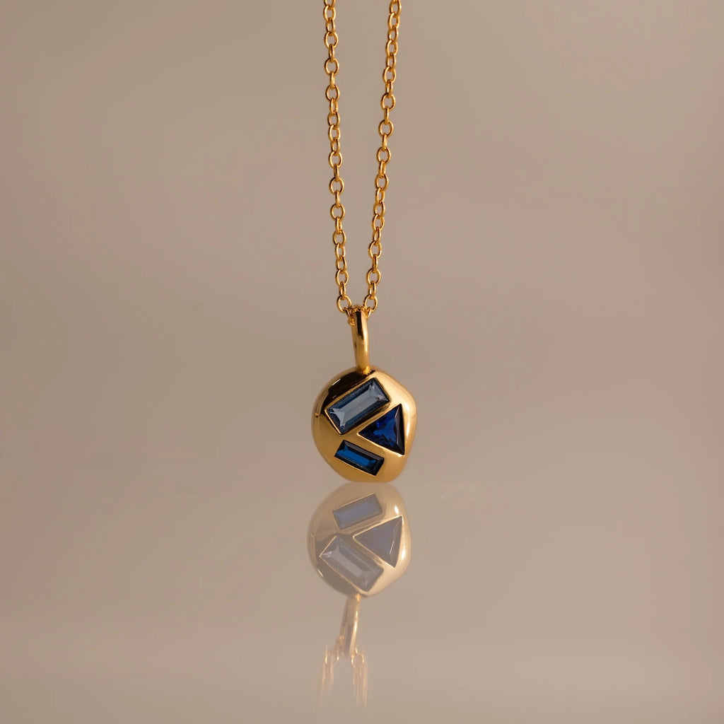Mixed Sapphire Capsule Necklace Silver 18K Gold Plated
