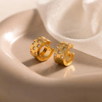 Pave Checkered Huggies Silver 18K Gold Plated