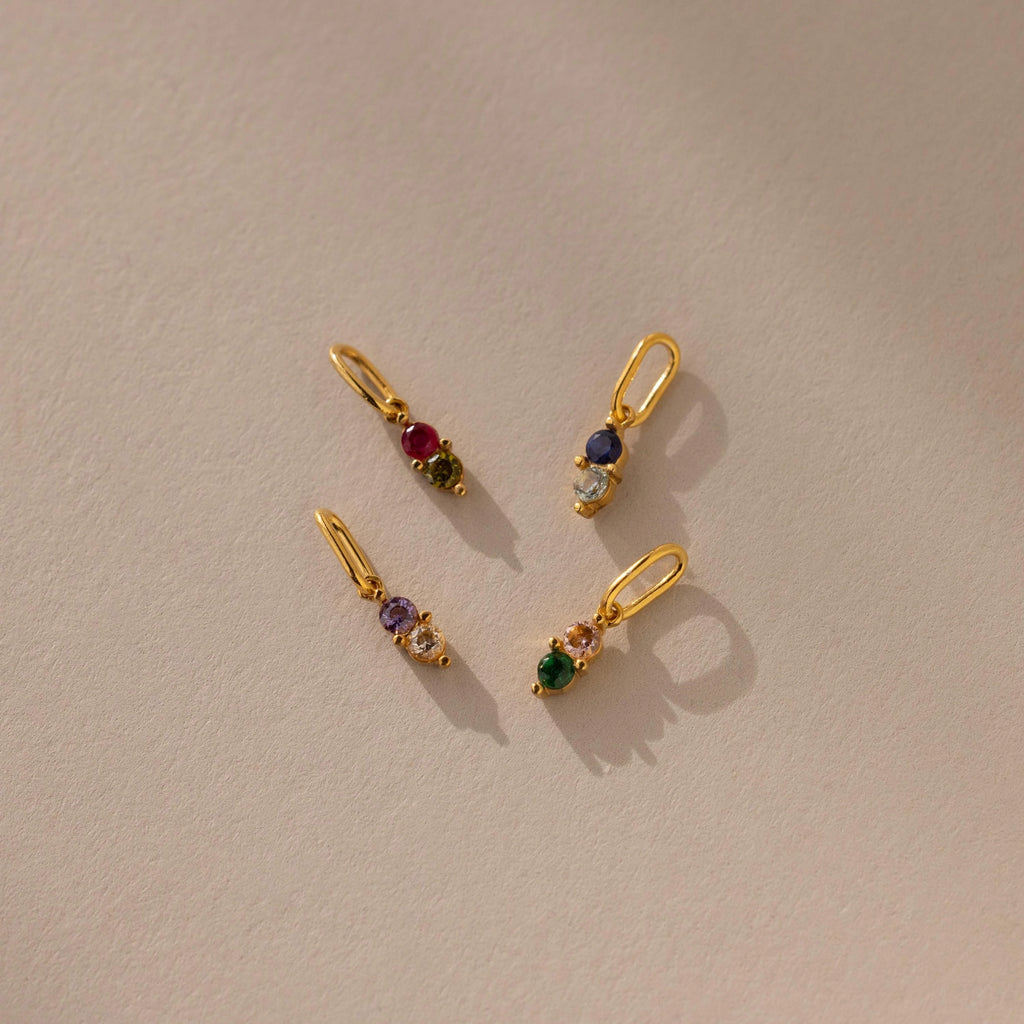Dainty Duo Birthstone Charm Silver 18K Gold Plated