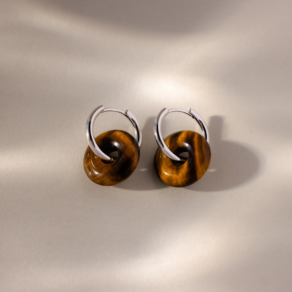 Tiger's Eye Duo Hoops Silver 18K Gold Plated