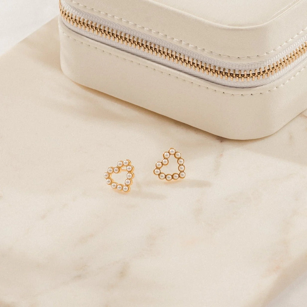 Pearl Heart Studs Silver 18K Gold Plated