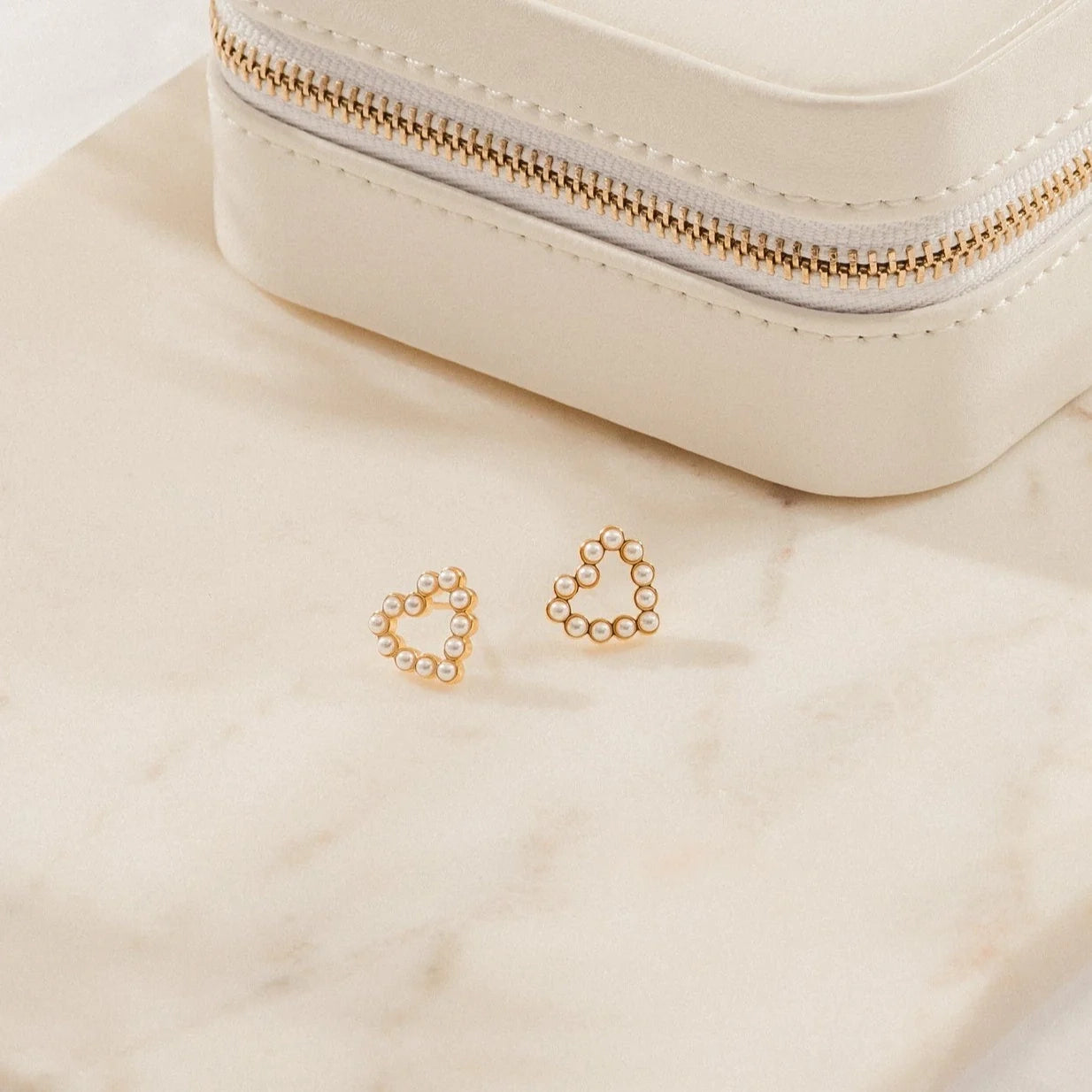 Pearl Heart Studs Silver 18K Gold Plated