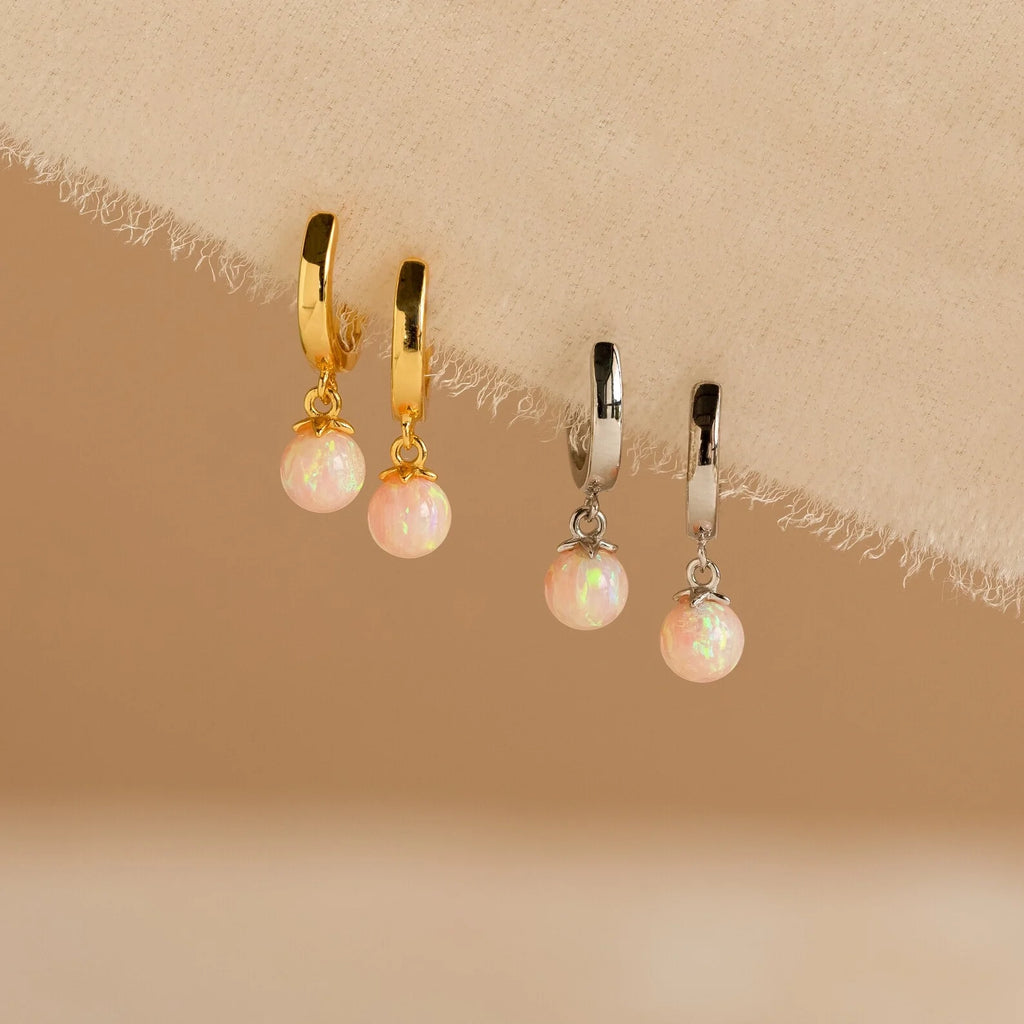 Pink Opal Drop Huggies Silver 18K Gold Plated