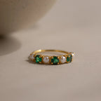 Emerald & Pearl Lace Ring Silver 18K Gold Plated