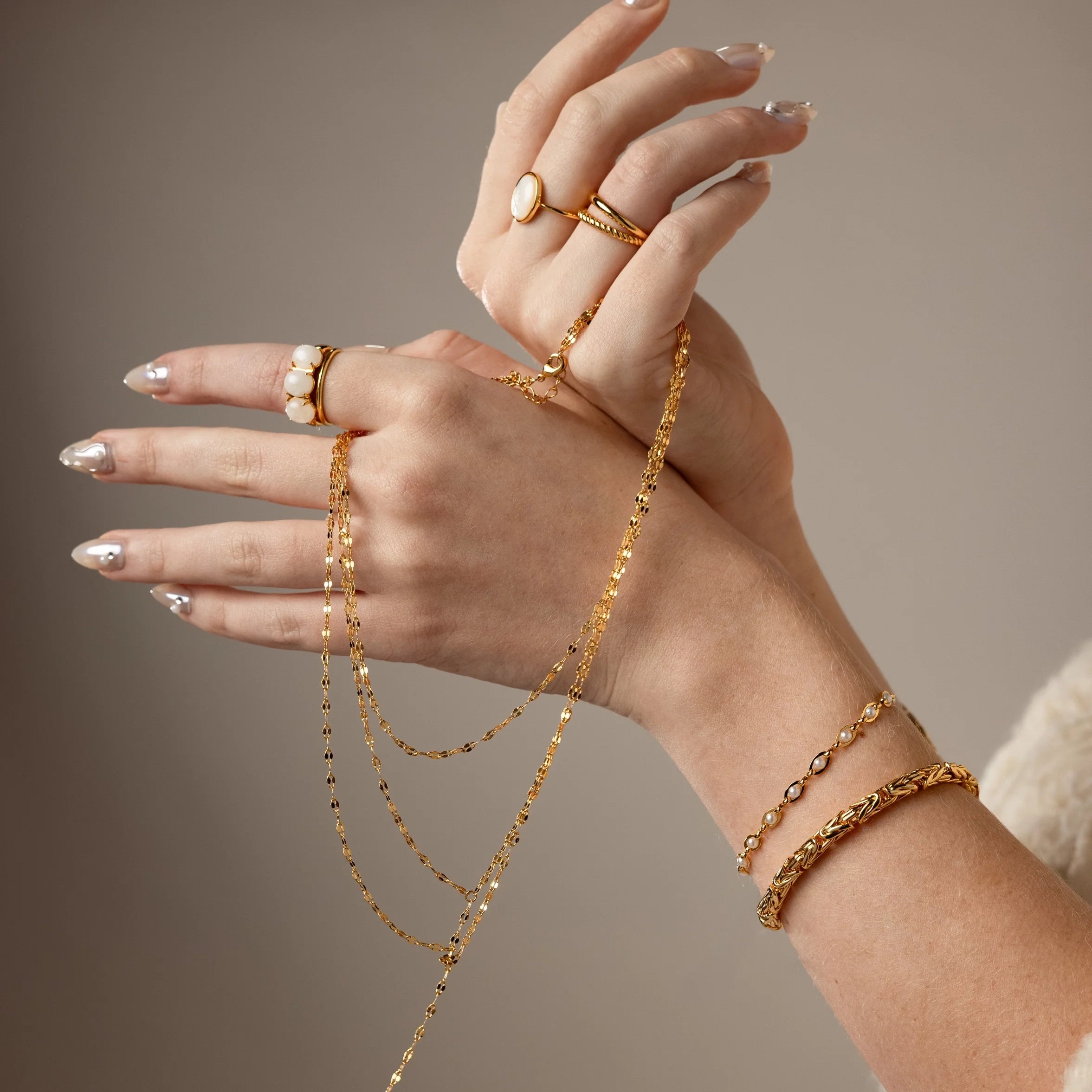 Sparkling Layered Lariat Necklace Silver 18K Gold Plated