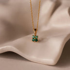Ombre Emerald Flower Necklace Silver 18K Gold Plated