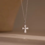 Diamond Art Deco Cross Necklace Silver 18K Gold Plated