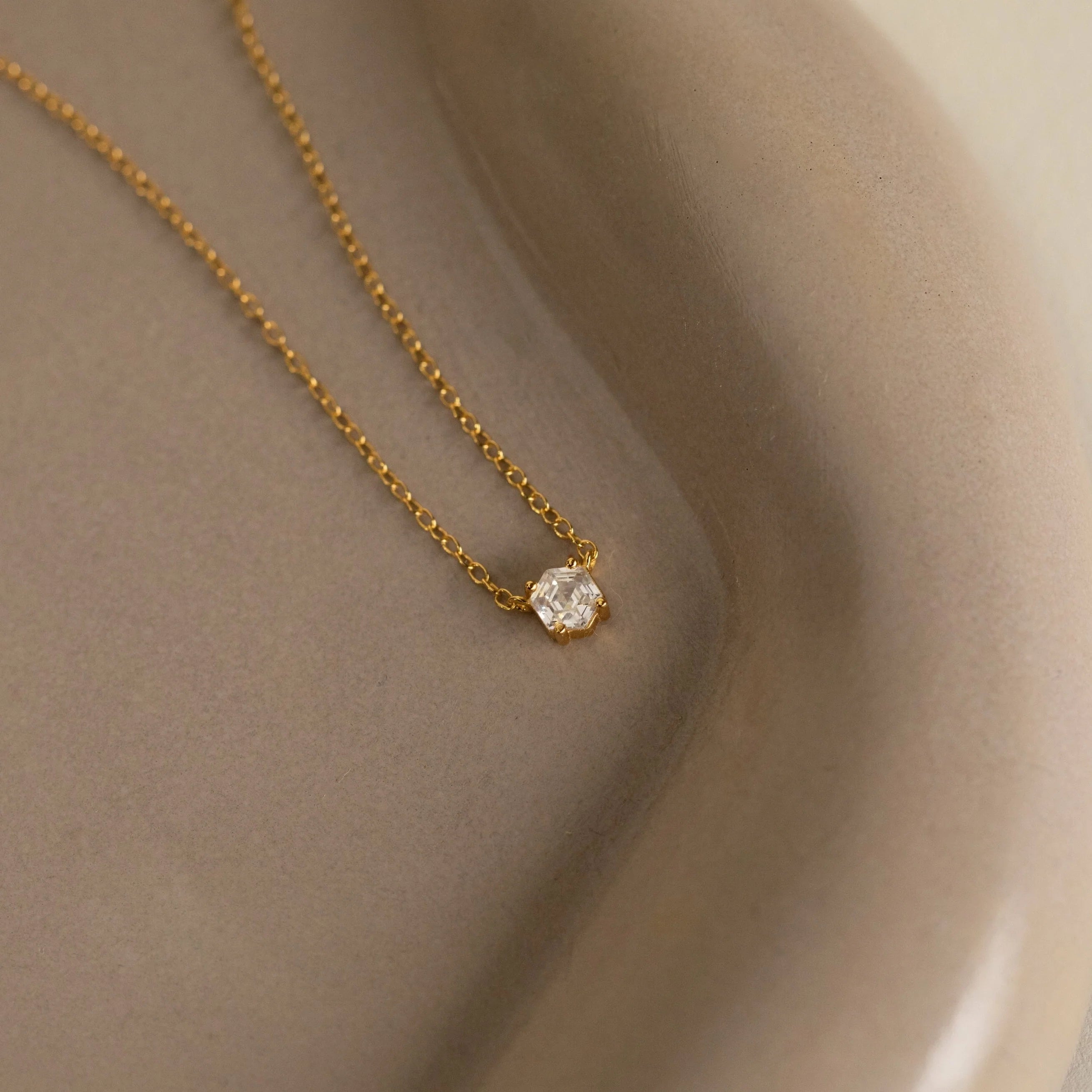 Hexagonal Diamond Charm Necklace Silver 18K Gold Plated