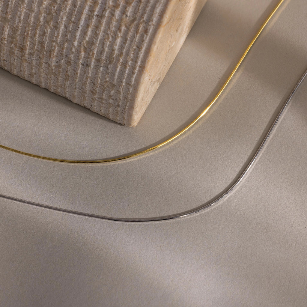 Dainty Herringbone Necklace Silver 18K Gold Plated