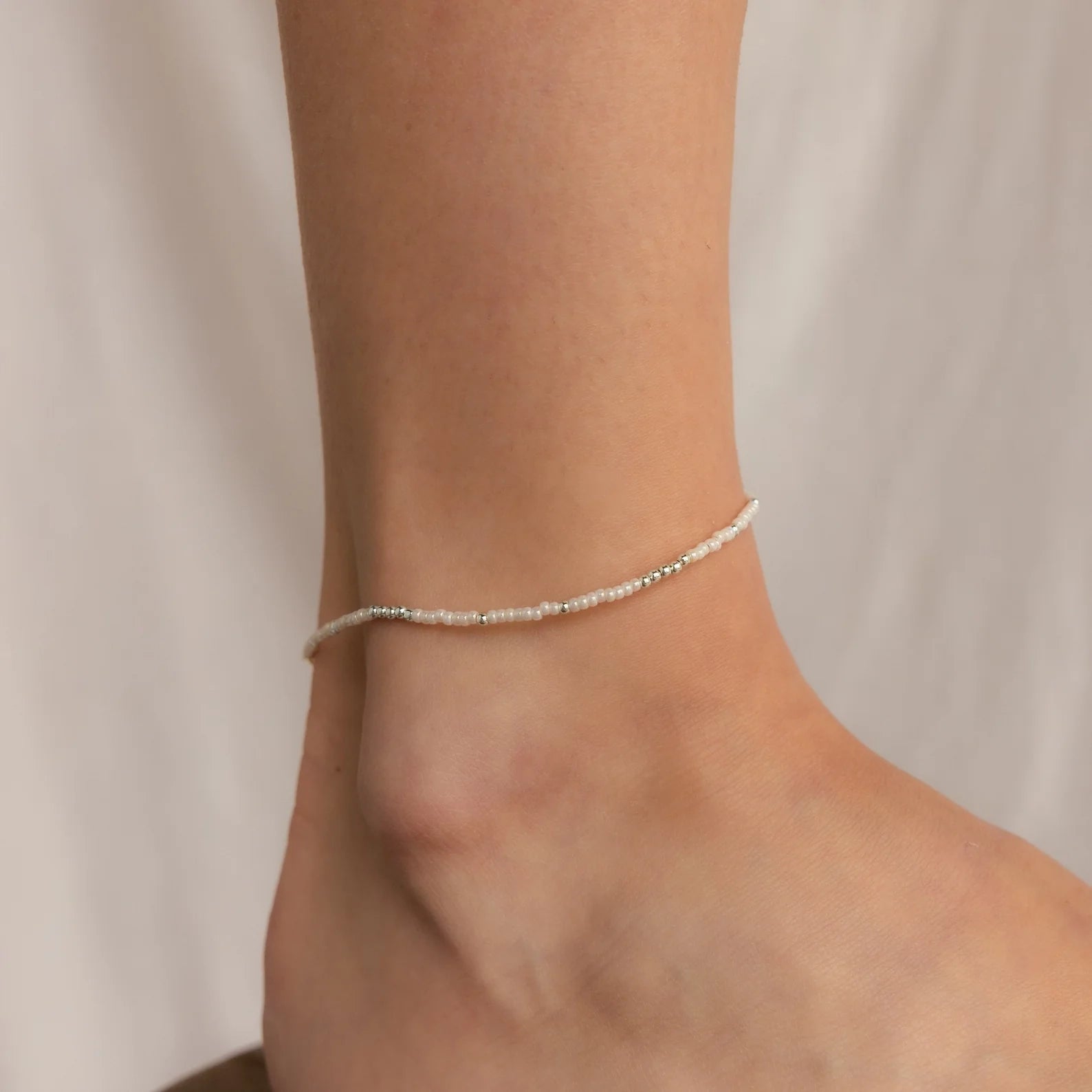 Dainty Pearl Beaded Anklet Silver 18K Gold Plated