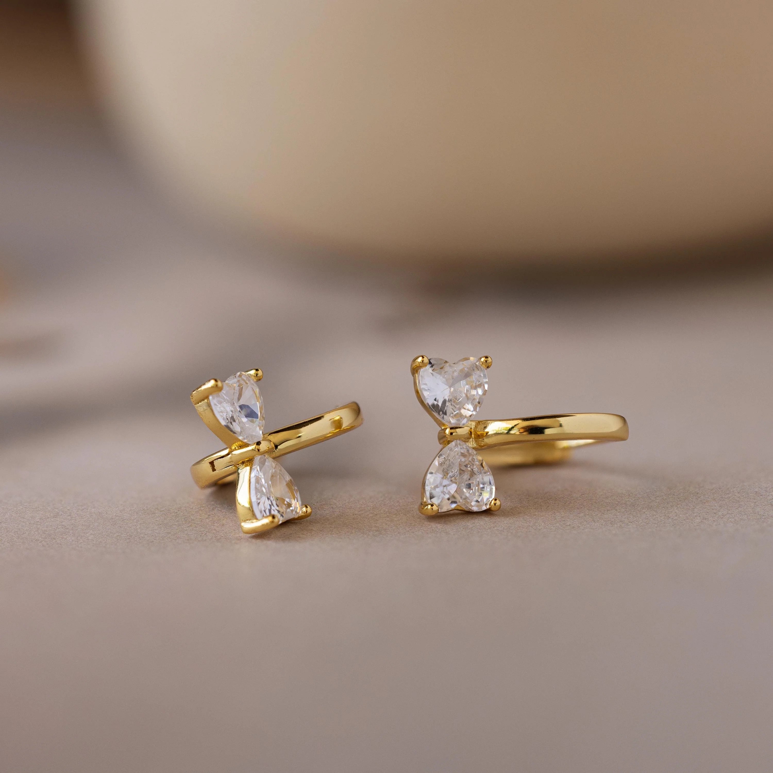 Diamond Bow Huggies Silver 18K Gold Plated