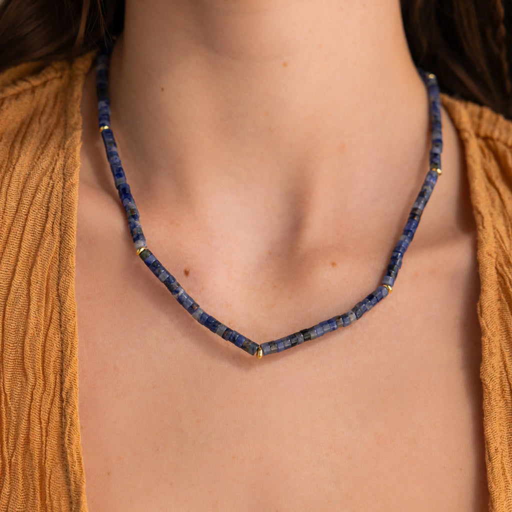 Tanzanite Beaded Necklace Silver 18K Gold Plated