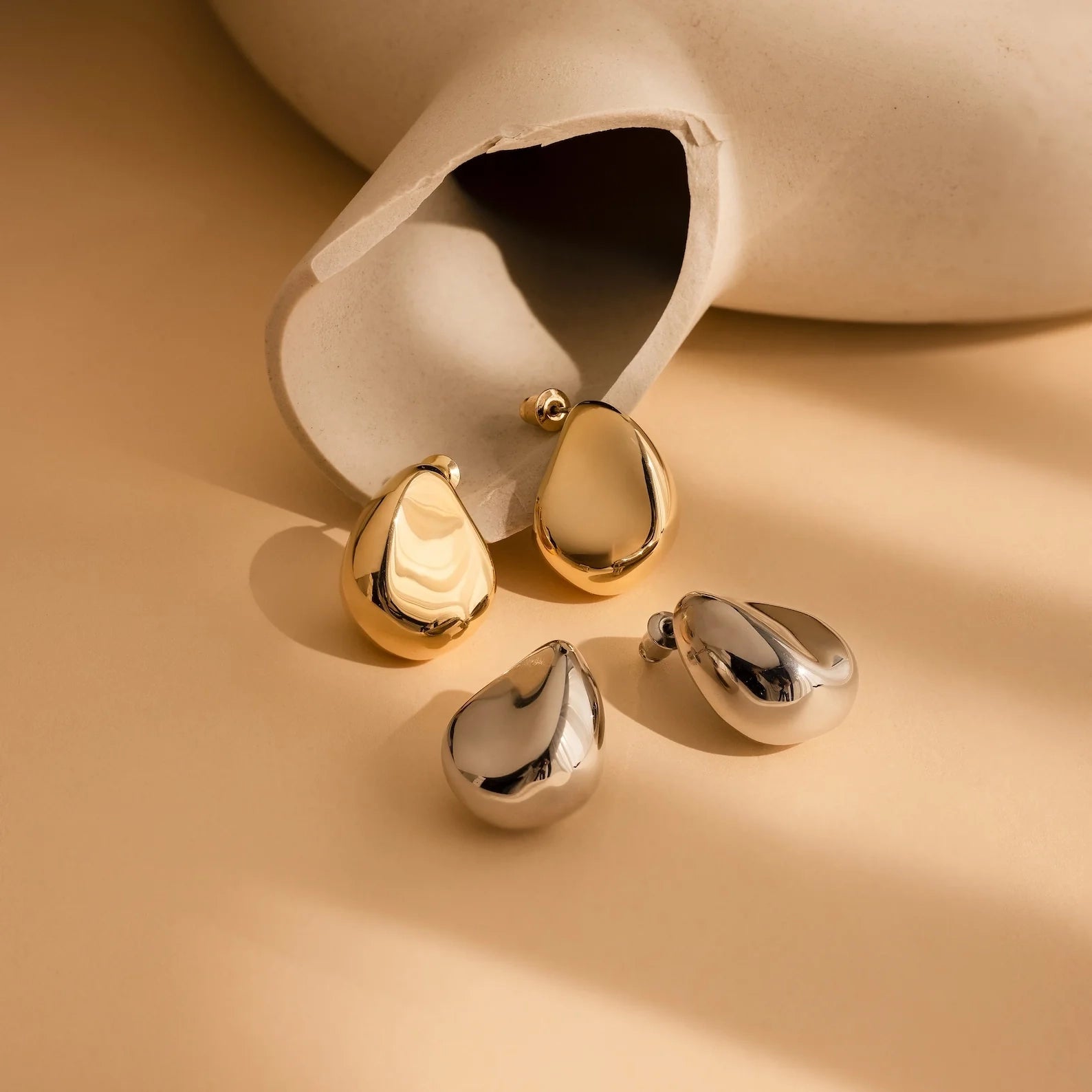 Bold Teardrop Studs Silver 18K Gold Plated