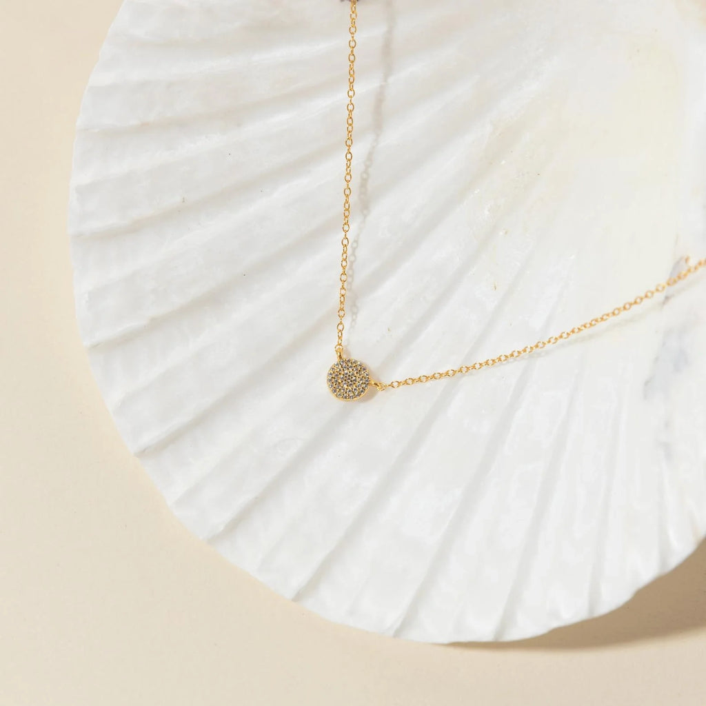 Diamond Round Necklace Silver 18K Gold Plated