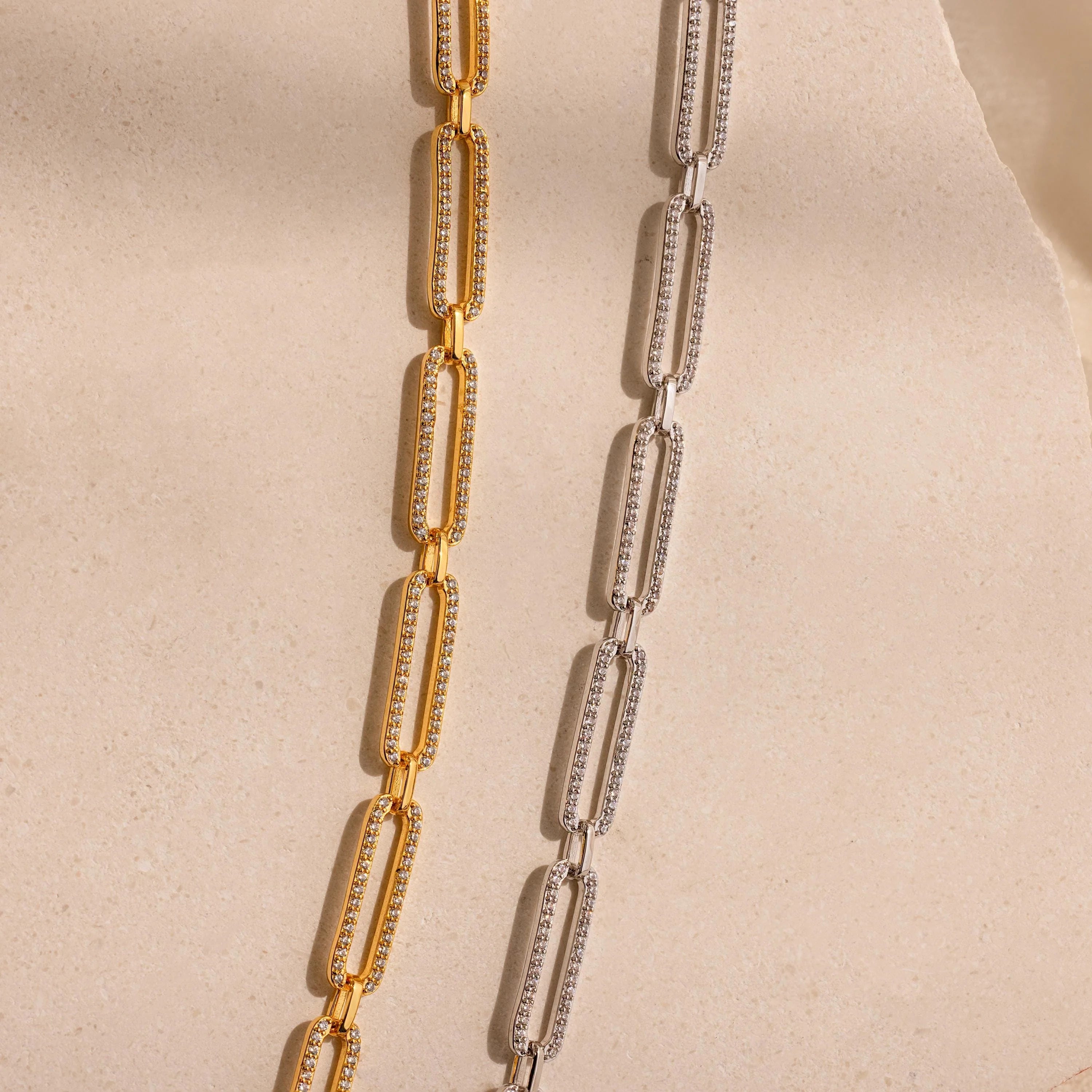 Diamond Link Chain Necklace Silver 18K Gold Plated