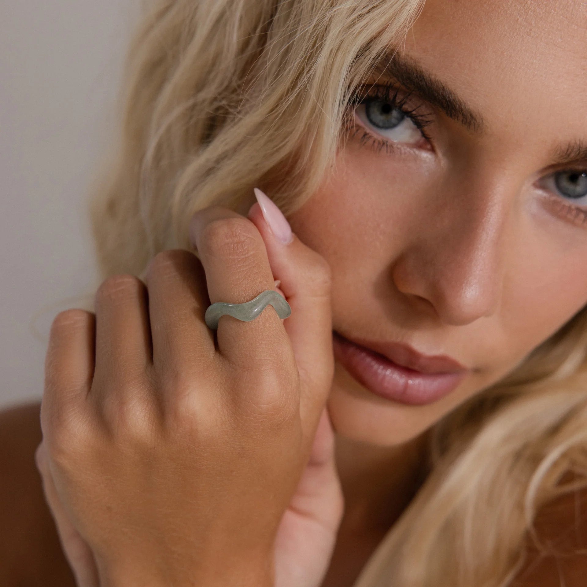 Jade Wave Ring Silver 18K Gold Plated