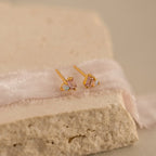 Pink Baguette Opal Studs Silver 18K Gold Plated