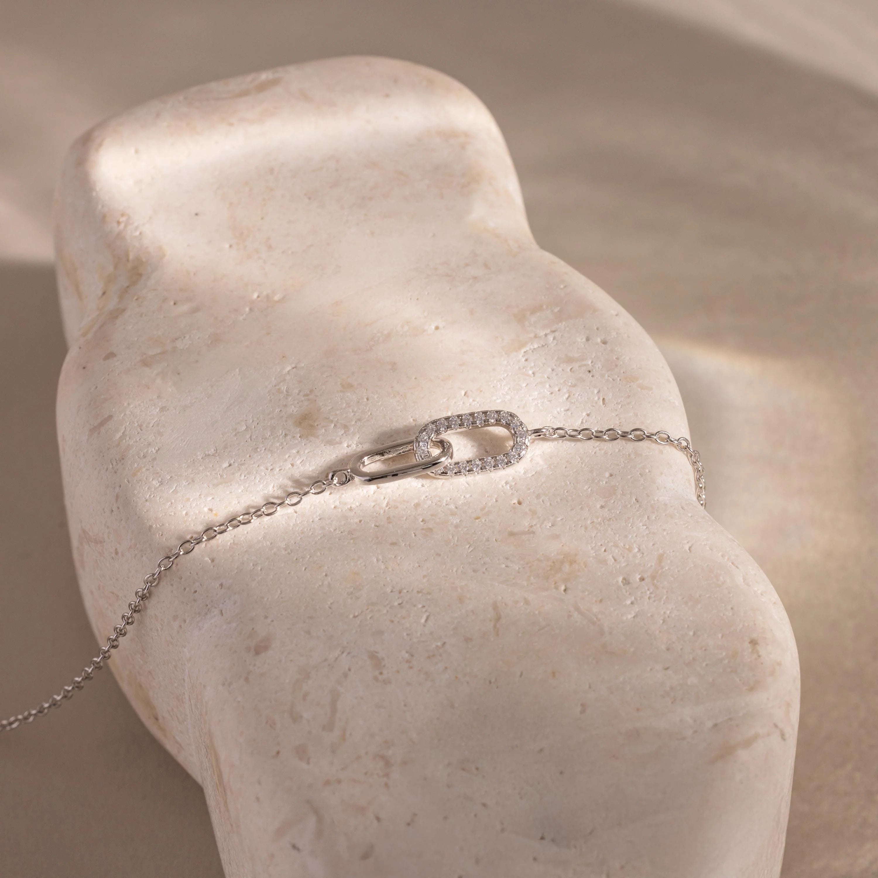 Pave Linked Pendant Bracelet Silver 18K Gold Plated