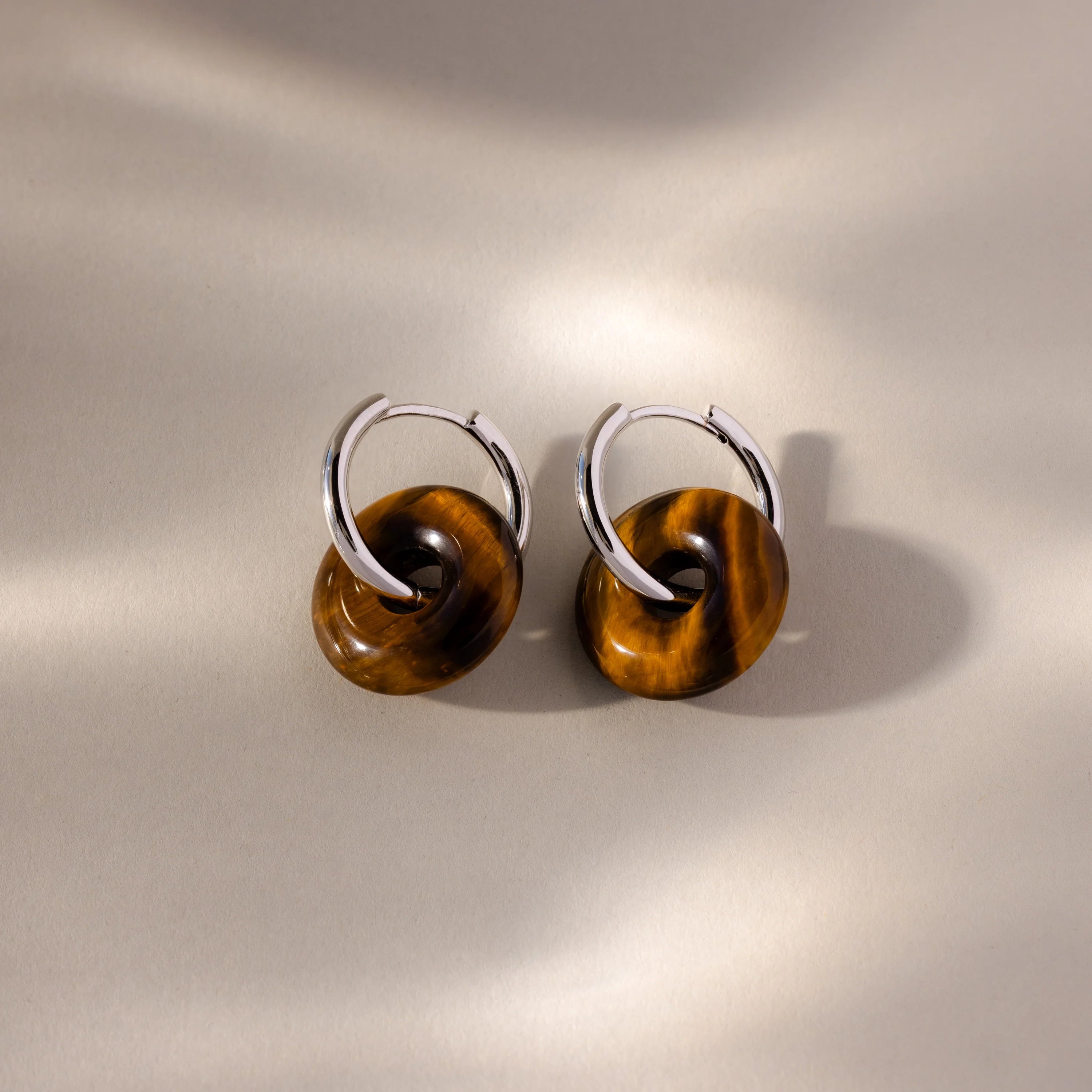 Tiger's Eye Duo Hoops Silver 18K Gold Plated