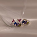 Multiple Tapered Birthstone Huggies Silver 18K Gold Plated