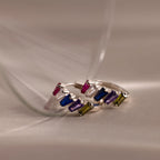 Multiple Tapered Birthstone Huggies Silver 18K Gold Plated