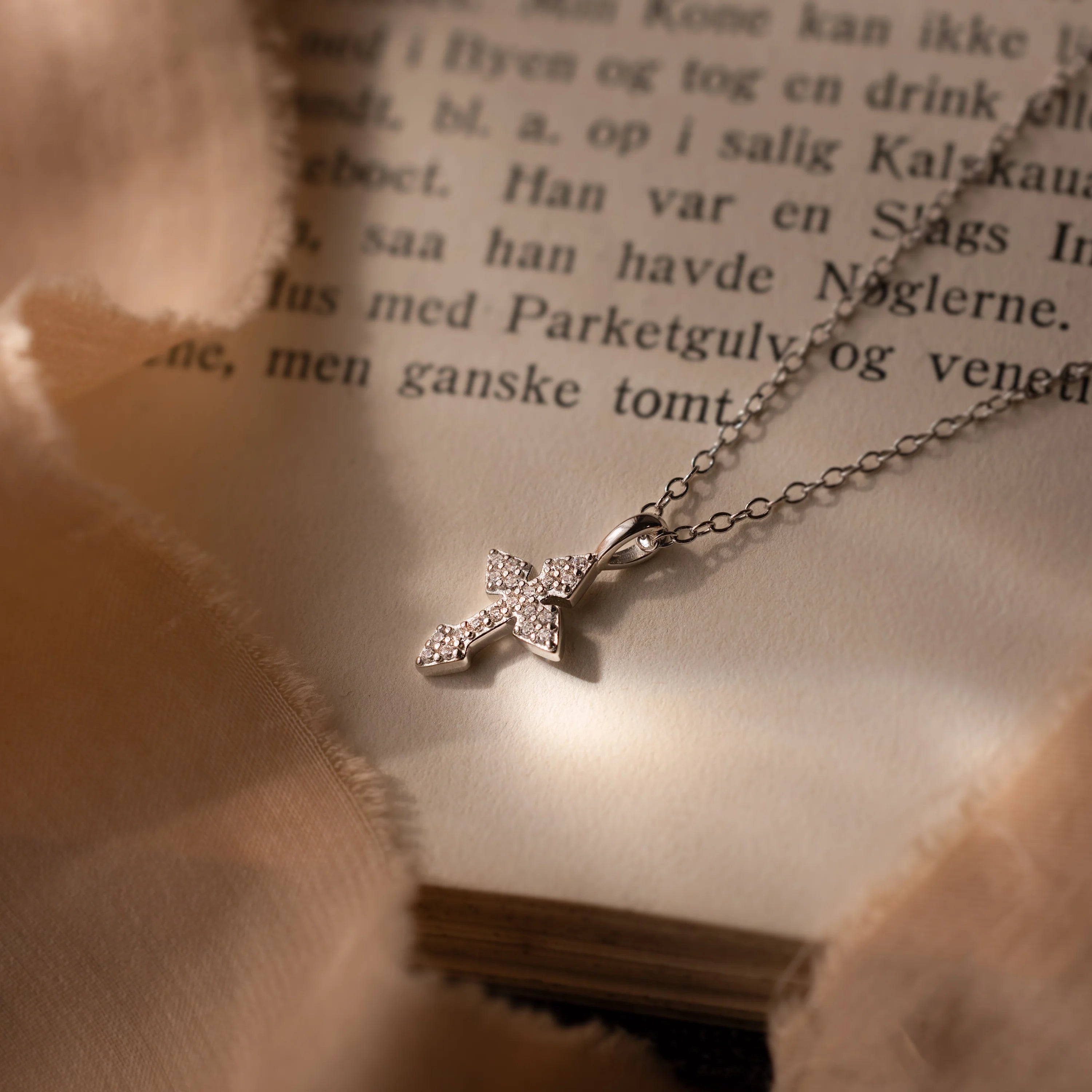 Diamond Vintage Cross Necklace Silver 18K Gold Plated