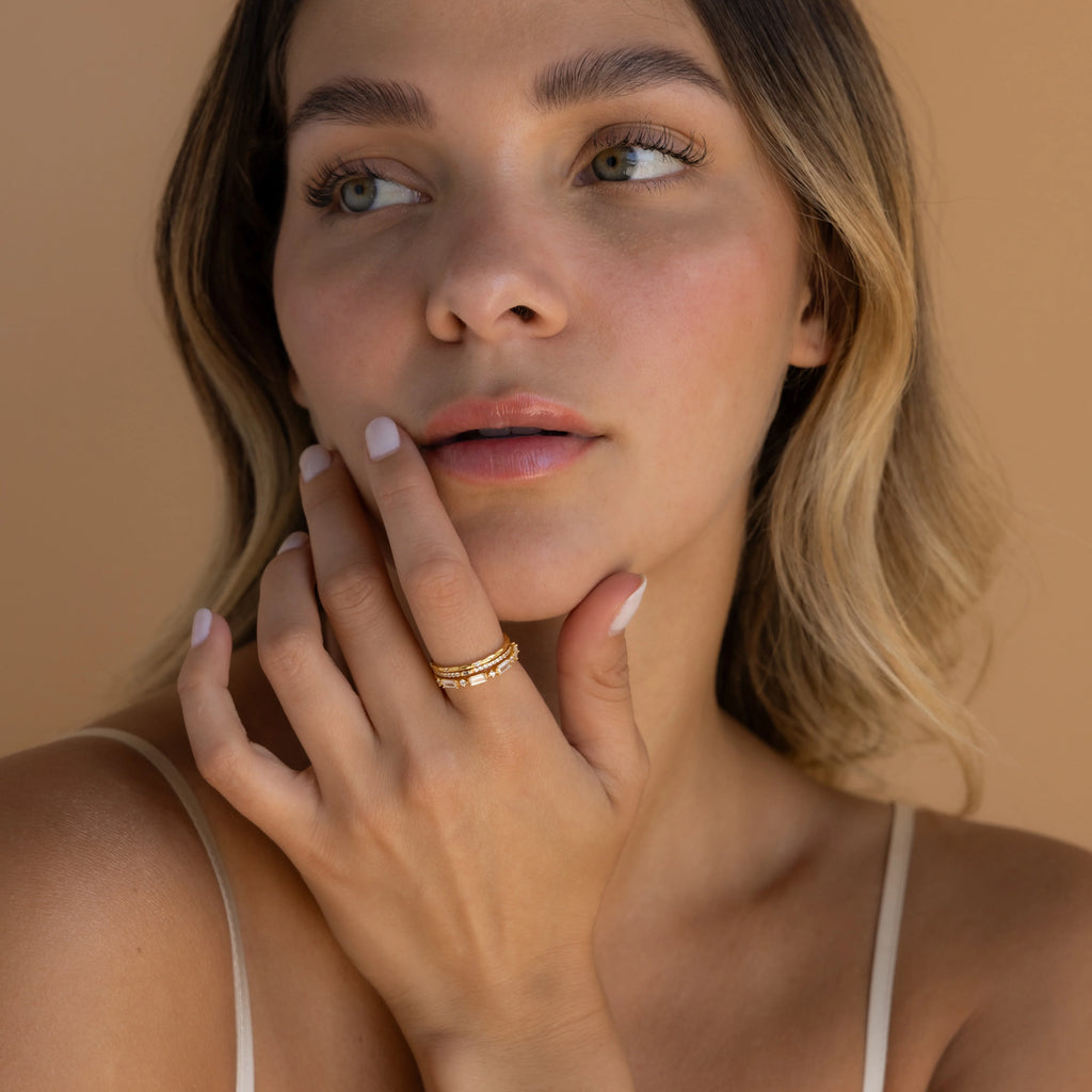 Diamond Stacking Ring Set Silver 18K Gold Plated