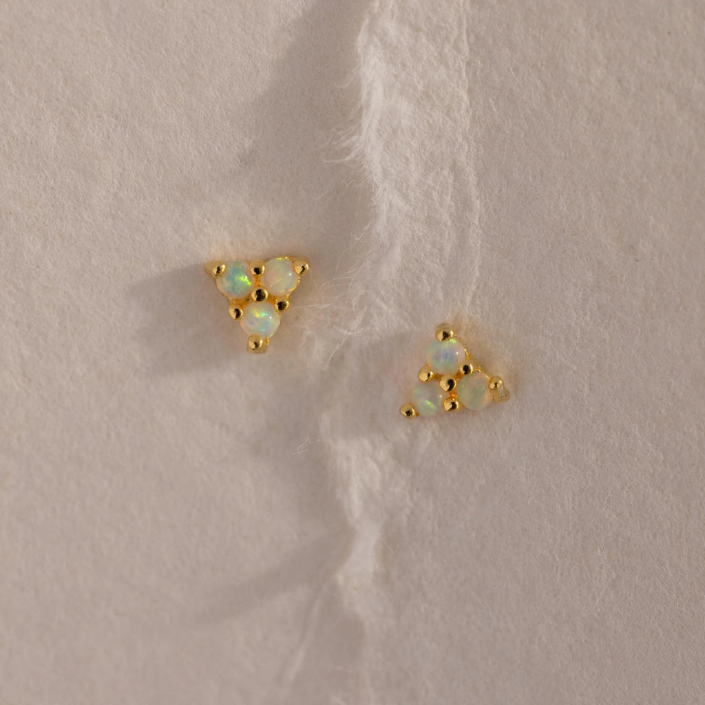 Opal Cluster Flatback Studs Silver 18K Gold Plated