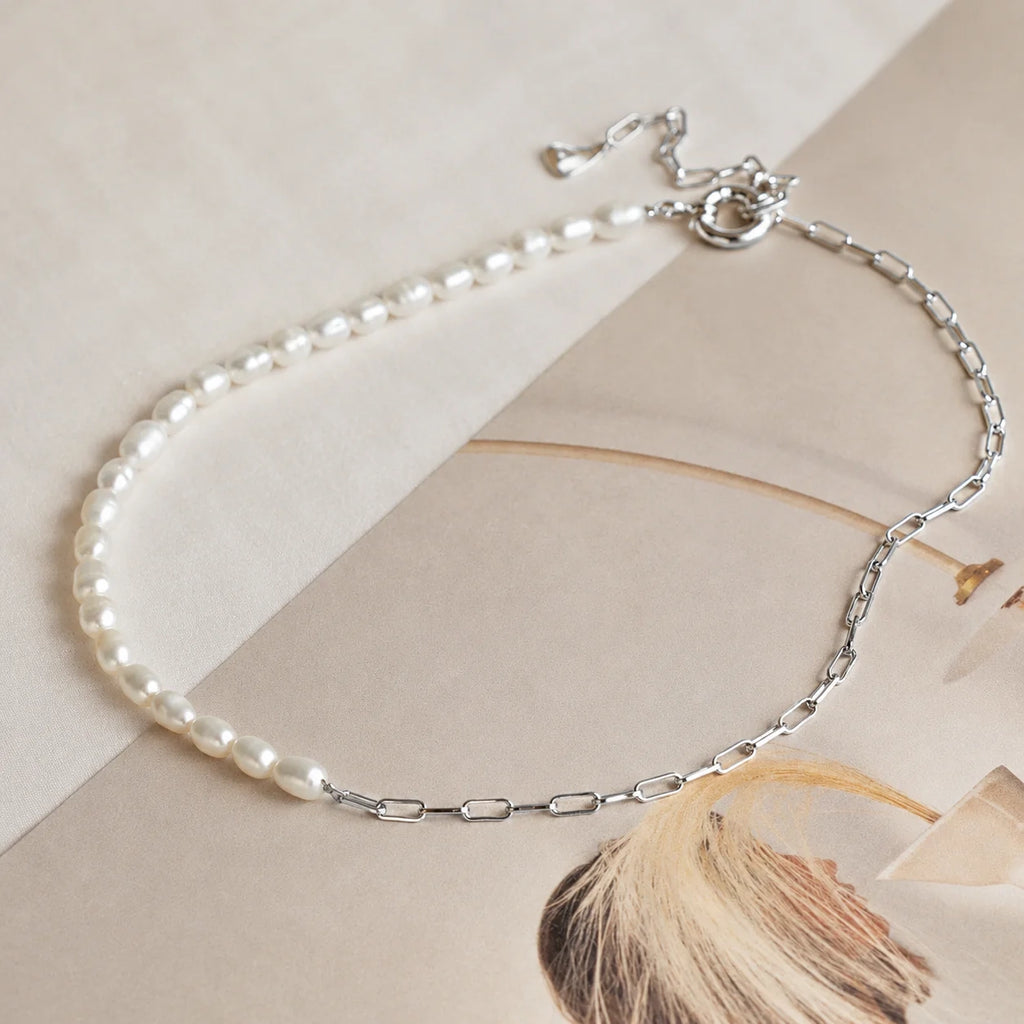 Pearl & Paperclip Chain Necklace