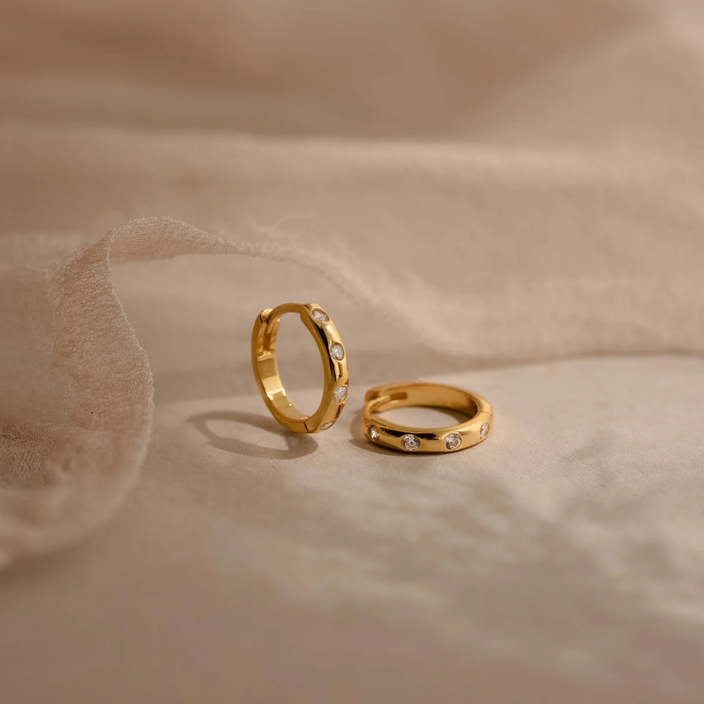 Mini Diamond Sprinkle Huggies Silver 18K Gold Plated