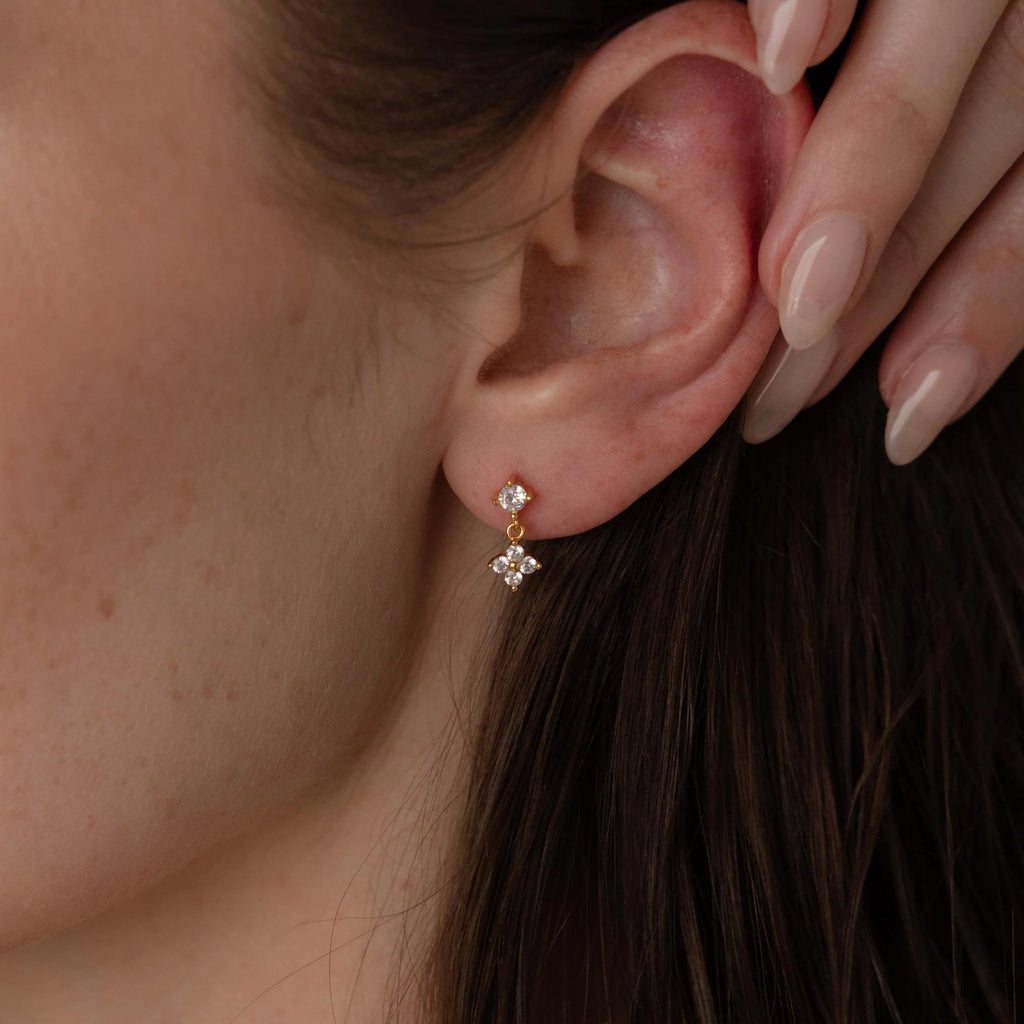 Diamond Ivy Flower Flat Back Studs Silver 18K Gold Plated
