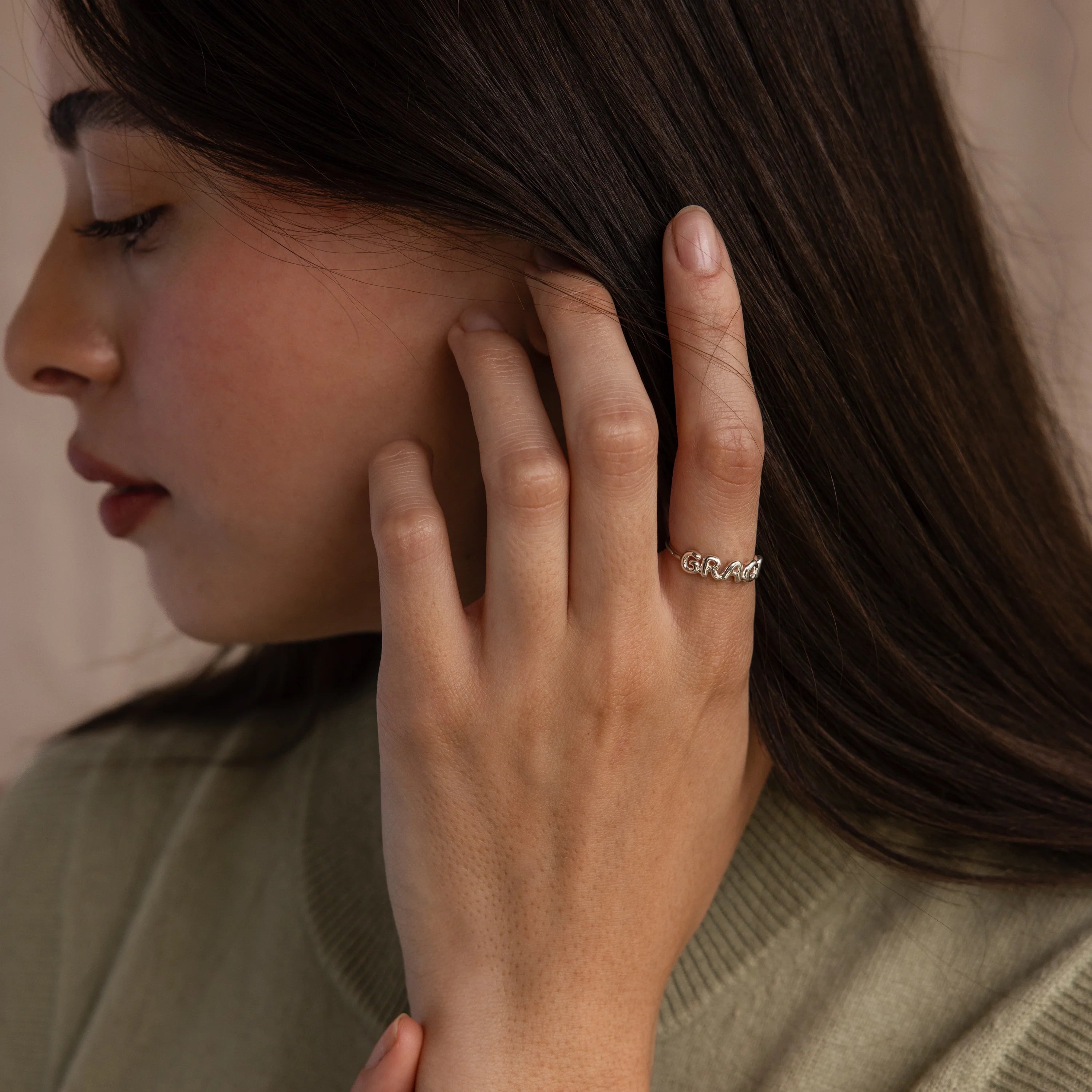 Bubble Name Ring Silver 18K Gold Plated